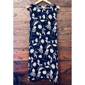 Pretty Pink Floral Midi Dress Women 1X Navy Blue Sleeveless Boho Casual Vacation